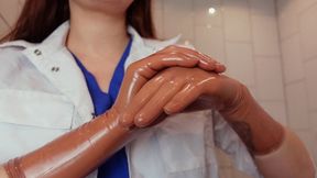 Brown surgical gloves fetish with JOI (small4phone)