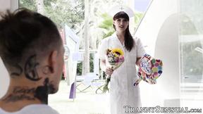 ”Pretty trans Natalie Mars rides a massive long prick”