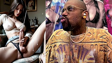 Tall Transgender Shooting Pure White Cum Out Of Her Thicc Ass Girl Cock, AI Generated