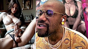 Tall Transgender Shooting Pure White Cum Out Of Her Thicc Ass Girl Cock, AI Generated
