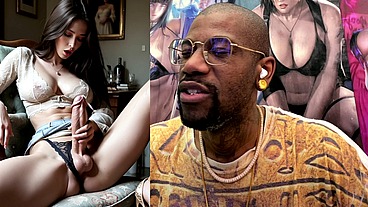 Tall Transgender Shooting Pure White Cum Out Of Her Thicc Ass Girl Cock, AI Generated