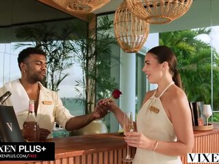 VIXEN Fiery Hawt Co-Workers Ella Hughes And Audrey Reid Screw two Boyz Jointly In Hotel Room Group Sex