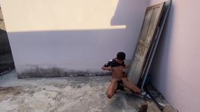 Twink jocking off in public street raw solo cumshot