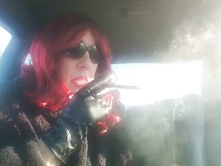 OLDER CD TS SISSIE CAR SMOKIN' A VS120, THEN A MORE120