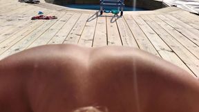 Sucking and fucking at the poolside in the sunshine so the neighbours could see