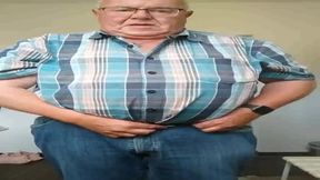 Chubby grandpa having fun in the shower