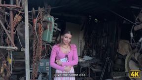 Arina Shy pays her debt & gets a hard fuck outside