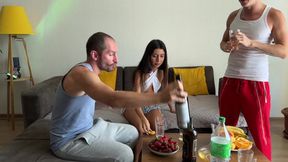 Bisexual Brunette Chick Gets Double Teamed at House Party