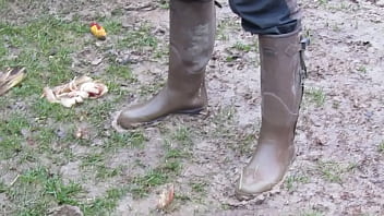 Sexy hunter in muddy wellies