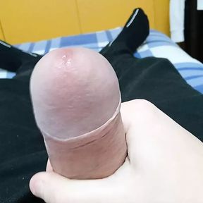 Lubricant flows from a big penis like a girl&#039;s pussy during a fuck