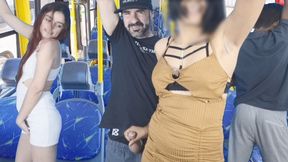 Dirty public sex slave gets pounded on moving bus, comes buckets on glass floor.