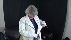 Biker Chick Bad Girl Jynx Smokes in White Leather 1