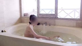 bathing scene at a resort hotel