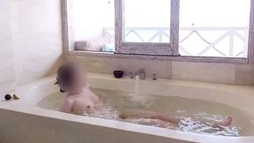 bathing scene at a resort hotel