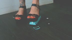 Giantess goddess Charlie Caroline Crushes a 1953 Ford Victoria Convertible in chunky black feet seeing heels Left close view
