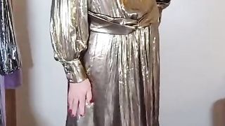 UK super-bitch Nottstvslut in gold metallic sundress