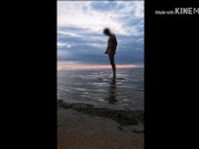 Jerk off on public nudist  beach. Railway station Riga Jurmala. Exhibit
