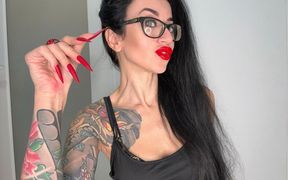 Finger Snapping, Long Fingers with Red Matte Color Long Nails, Palms and Fingers Sucking