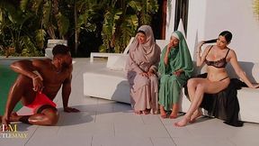 Sneaky Muslim Wives in Hijabs Gangbang a Hung Black Bull & Swap His Thick Load Like Sluts
