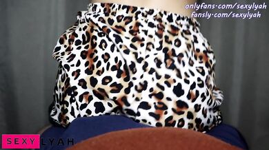 Latina wife grinds his cock in leopard shorts POV