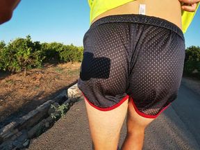 Tight Shiny Sport Shorts Bulging Routine (freeballing Outdoors)