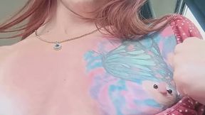 Redhead Roadtrip Madness Public Pee Masterbation, Desperation, Destruction wearing Dress & Heels