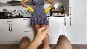 Stepmom jerked off her stepson in dishwashing gloves