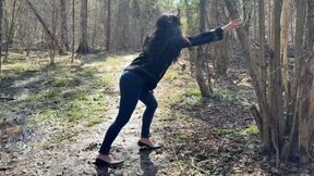 Casadei Blade stilettos in muddy forest, high heels in mud, wet high heels, high heels stuck, wrecked high heels