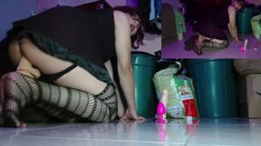 Fishnet stockings trapped in anal sissy anal tears