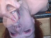 Pretty Redhead sloppy throatfuck on kitchen counter TRAILER - TheGoddessOfLust