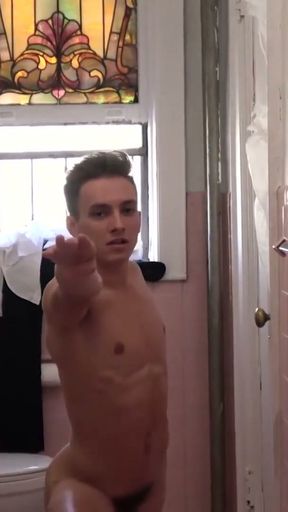 Mormon boy works out and strokes while showering solo   Clip 1