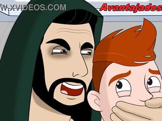 Pervert with a big cock in a gay porn cartoon.