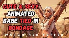 Silver haired Animated babe so cute it hurts gets strung up on bondage frame in BDSM so we can watch her body as she struggles