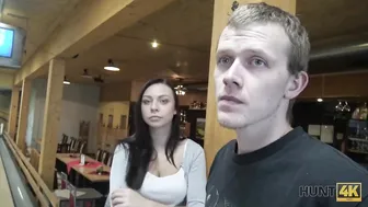 Pretty brunette gets paid to fuck in front of her boyfriend and strangers