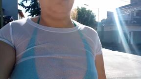 Argentine actress shows off big natural tits in public