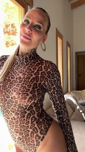 Just Leo on my skin. No panties underneath. Guess how long I kept it on