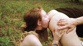 ”Wild in the woods ginger gets naked for BDSM & delicious anal fucking”