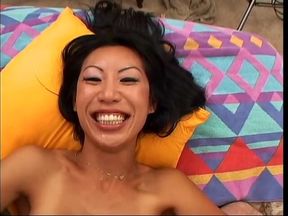 Horny slut sucks on a dildo and guys big white cock