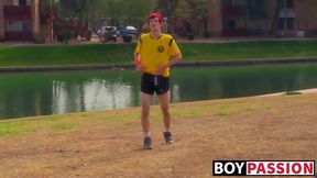 Young buddies stroking cocks until shooting a load of jizz