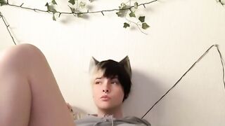 Cat/femboy plays with their penis (gigantic cum shot)