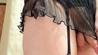 I play with my butt plug in lingerie with garters