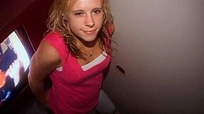 teen 18+ Blonde Swallower Of Jizz In Glory Hole Cock Fest Stuffing Them In Her Hot Mouth!
