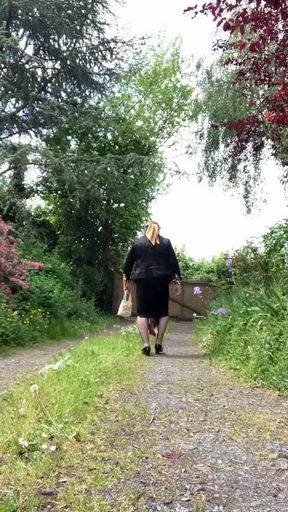 In an outfit with a black lace skirt for an evening.
