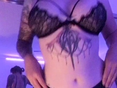 Busty babe playing with her big boobs