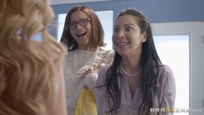 Kayla Kayden kneels to suck Xander Corvus before riding him