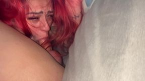 pov com ruiva linda submissa engolindo no escuro e depois sentando com forca ate gozar – garganta profunda, tapa na cara e dominacao real