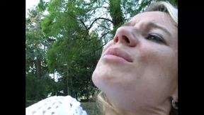 Very Long Pole in the Ass of a Fantastic MILF Who Then Gets Fucked and Cummed in Her Mouth by Two Big Cocks