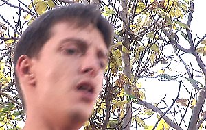 Redhead milf cock sucker gets a younger cock inside her outdoors