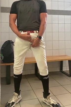 Baseball Geared up Jockdad87 Shoots His Alpha Load in the Locker Room