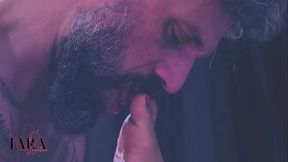 Sultry Latina with big booty gets covered in cum on her bare feet